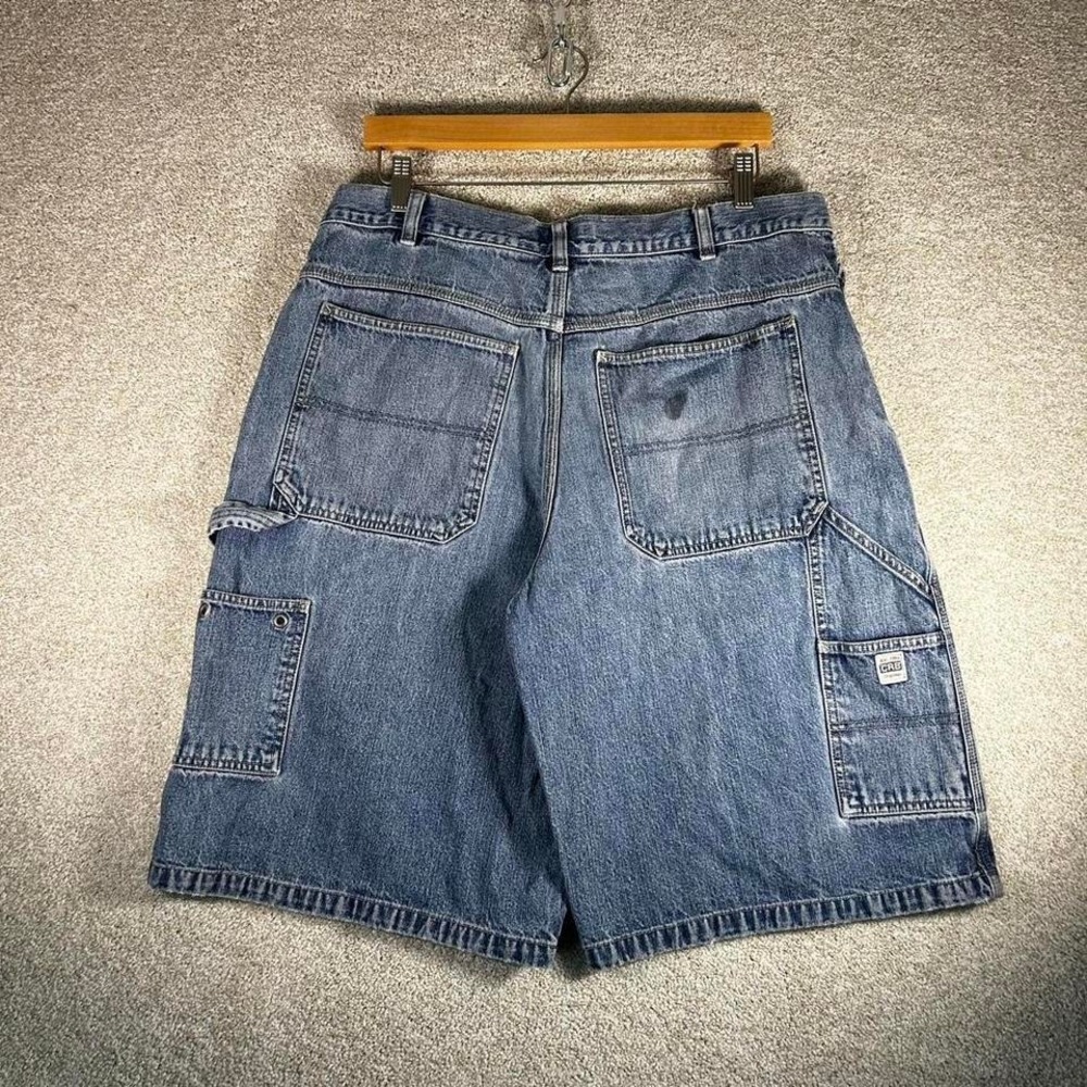 Y2K baggy long light wash carpenter skater denim jean shorts jorts Size 38